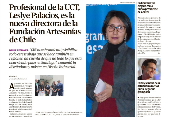 Profesional de la UCT, Leslye Palacios, es la nueva directora de la Fundación Artesanías de Chile > UCT