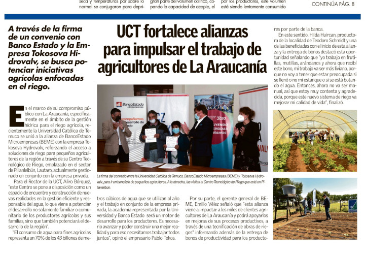 UCT fortalece alianzas para impulsar el trabajo de agricultores de La Araucanía > UCT