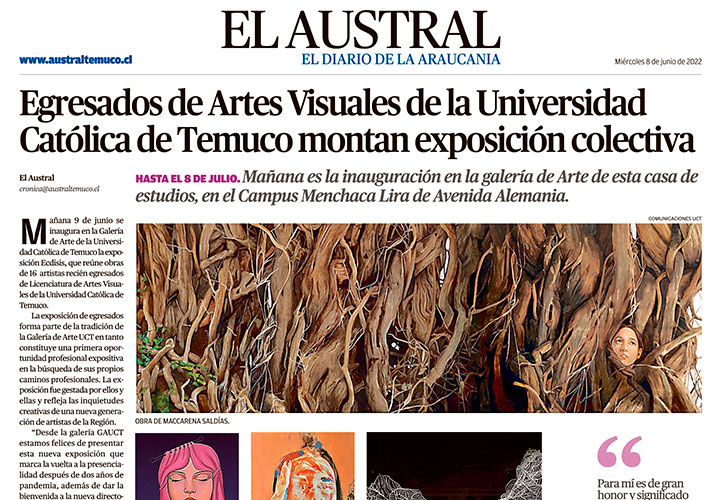Egresados de Artes Visuales de la Universidad Católica de Temuco montan exposición colectiva > UCT
