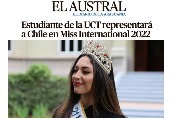 Estudiante de la UCT representará a Chile en Miss International 2022
